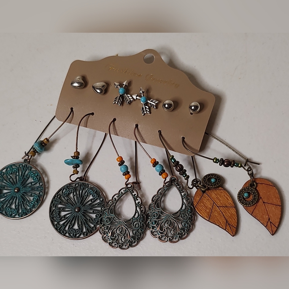 6 Pair Boho Dangle and Stud Earrings